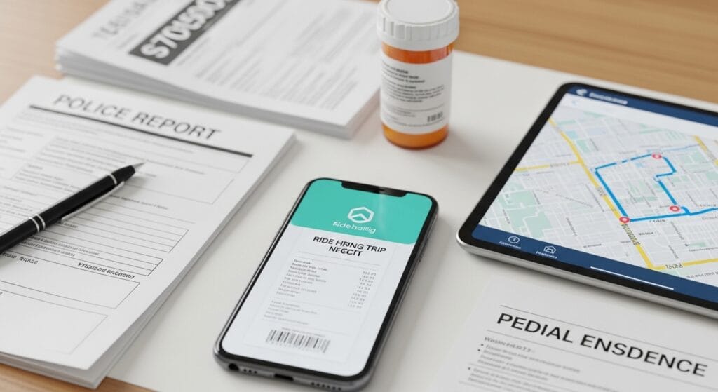 Ride-hailing app trip record and injury claim documents used as evidence after a California robotaxi crash