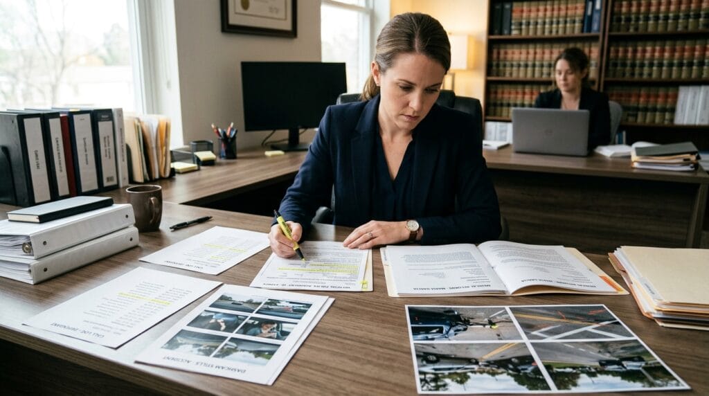 Attorney reviewing phone and dashcam evidence for a distracted driving claim