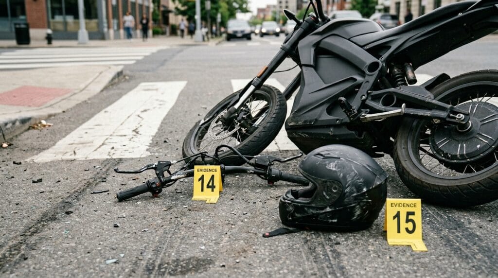 High-powered e-motorcycle evidence after an Orange County pedestrian injury crash
