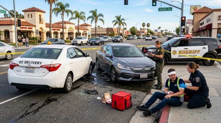 Orange County delivery driver accident scene involving injury claim evidence